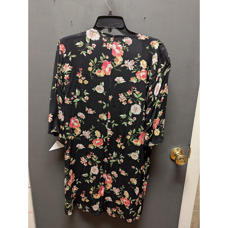 Harper Canyon Size Large cover up kimono YOUTH floral black flowers short sleeve