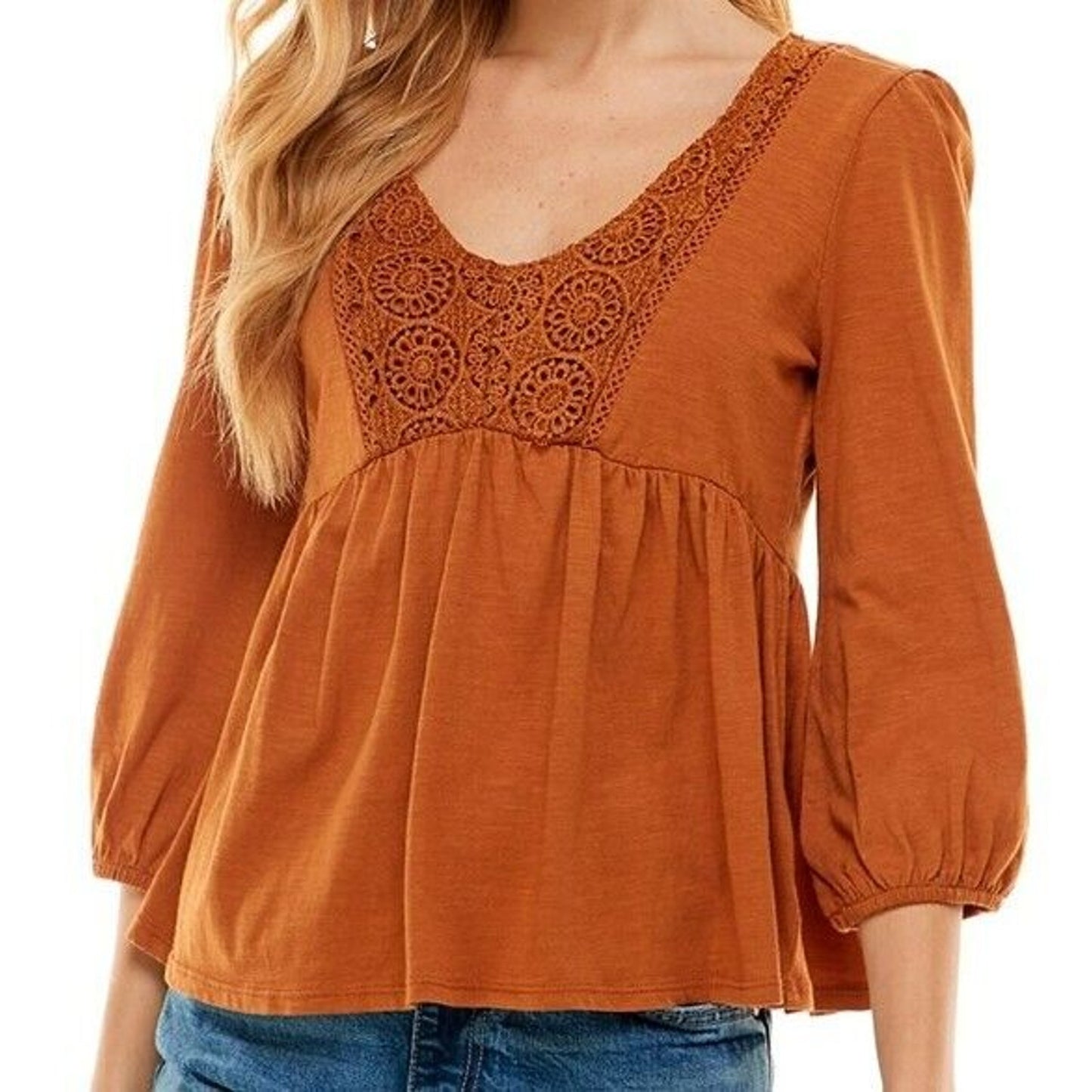 Derek Heart Babydoll Pullover Top SMALL Glazed Ginger/Rusty Orange NWT