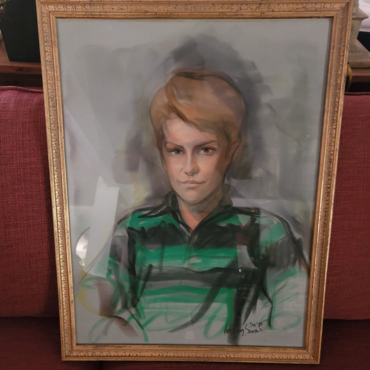 1980's Young man Chalk Pastel Painting Aet wall decor Boy teenager in Polo Blond