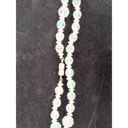 Vintage AB Aurora Borealis Crystal Double Strand Bead Necklace Statement Piece