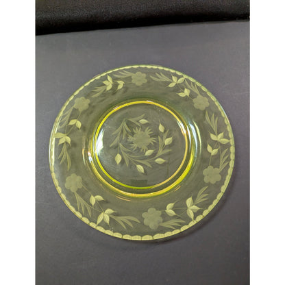 Antique etched glass depression plate yellow uranium