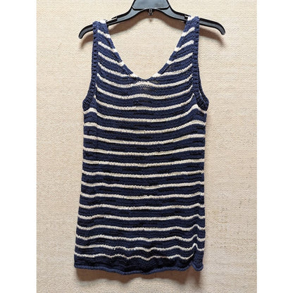 Caslon Womens Size Medium Blue White Black Crochet Tank top Blouse NEW