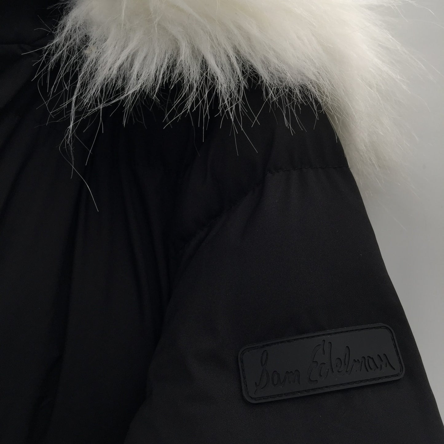 Sam Edelman Faux Fur Trim Hooded Puffer Coat Jacket Long Sleeve Black MEDIUM