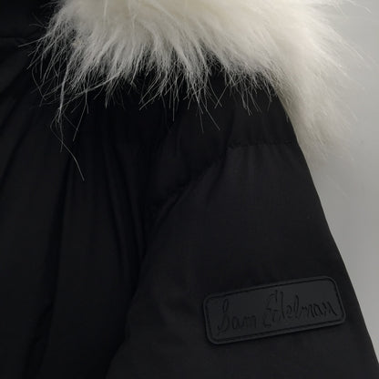 Sam Edelman Faux Fur Trim Hooded Puffer Coat Jacket Long Sleeve Black MEDIUM