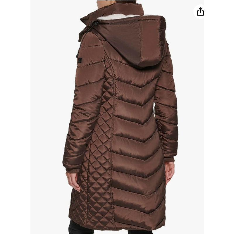 Kenneth Cole Plus Medium Faux-Fur-Trim Hooded Puffer Coat Jacket full Zip NEW