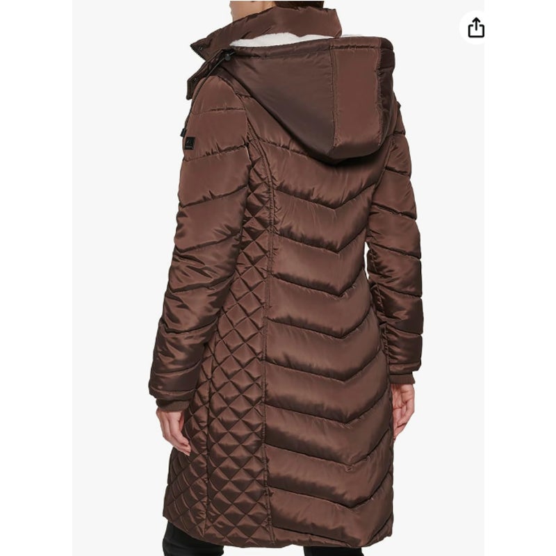 Kenneth Cole Plus Medium Faux-Fur-Trim Hooded Puffer Coat Jacket full Zip NEW