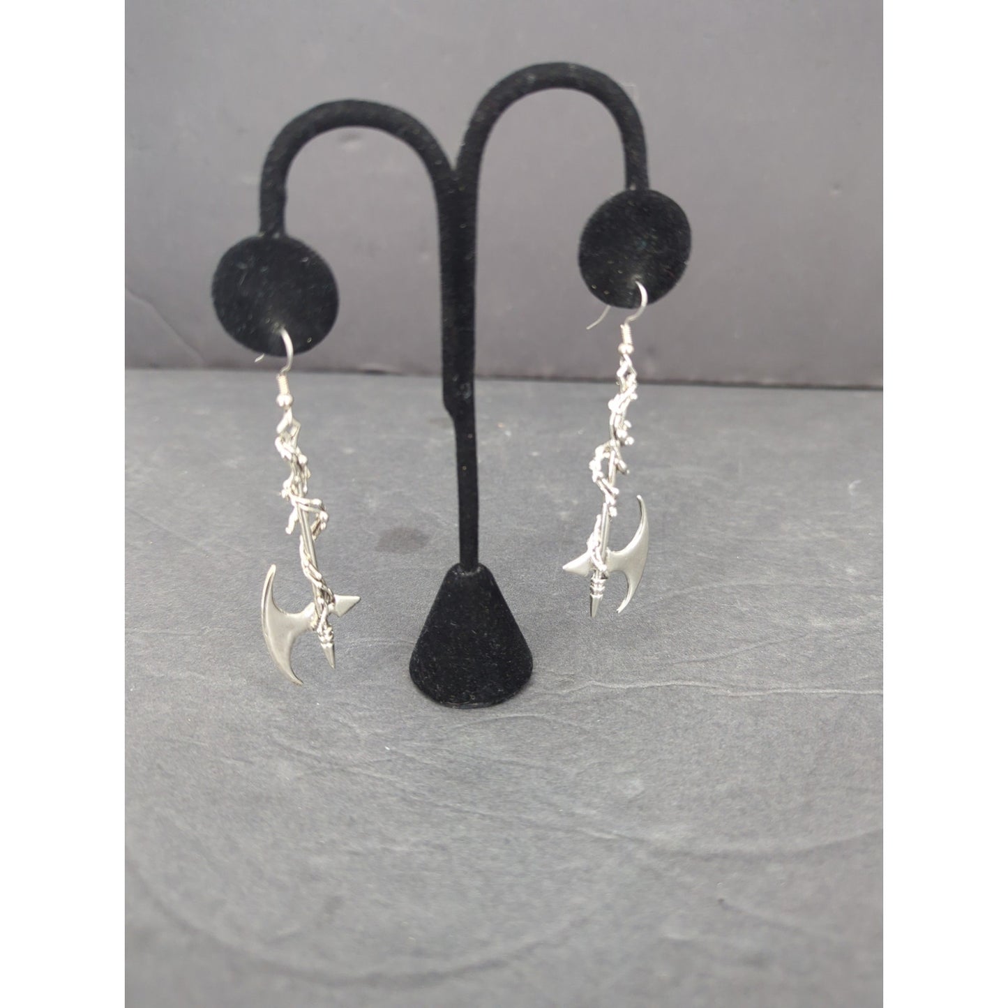 Vintage Silver Tone Battle Axe Dangle Pierced Earrings Gothic Edgy RenFaire