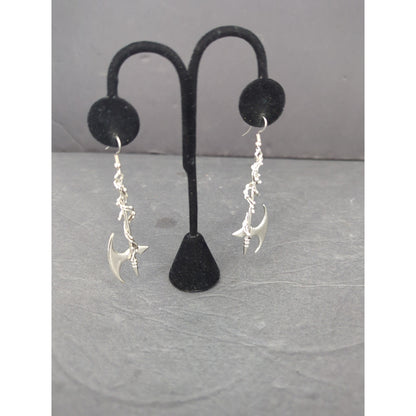 Vintage Silver Tone Battle Axe Dangle Pierced Earrings Gothic Edgy RenFaire