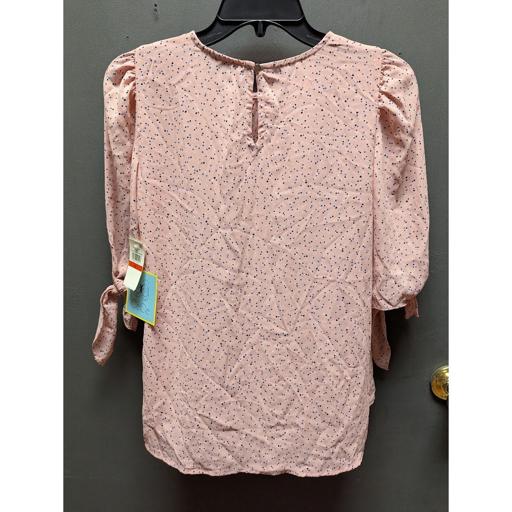 CeCe Mountain Rose Polka Dot Tie-Sleeve Blouse Size XS NEW