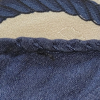 Vintage Italy Silk Scarf Navy Gold Tassel Equestrian Baroque Old Money Aesthetic