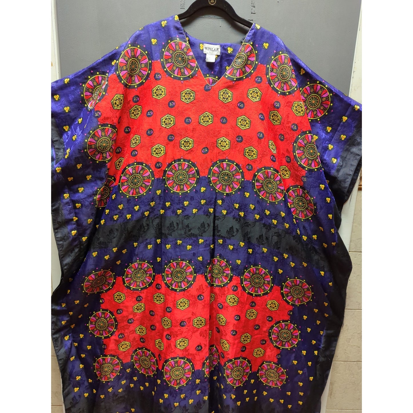 Vintage Wilnar ONE SIZE red black blue long maxi Kaftan