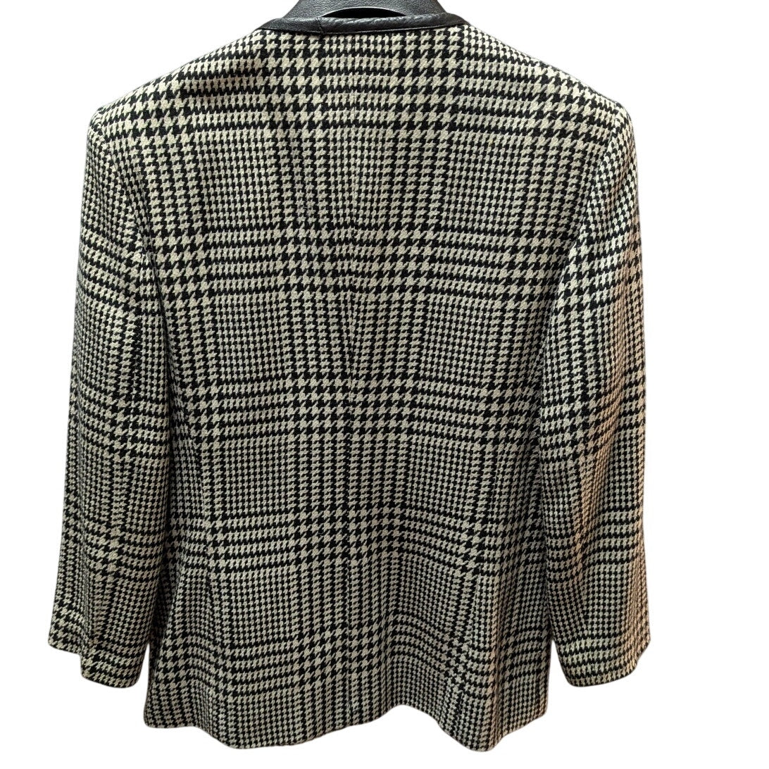 The Limited Plaid Wool Blend Blazer Faux Leather Trim Gold Button Vintage XS