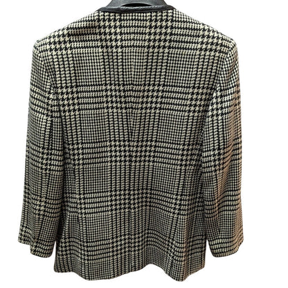 The Limited Plaid Wool Blend Blazer Faux Leather Trim Gold Button Vintage XS