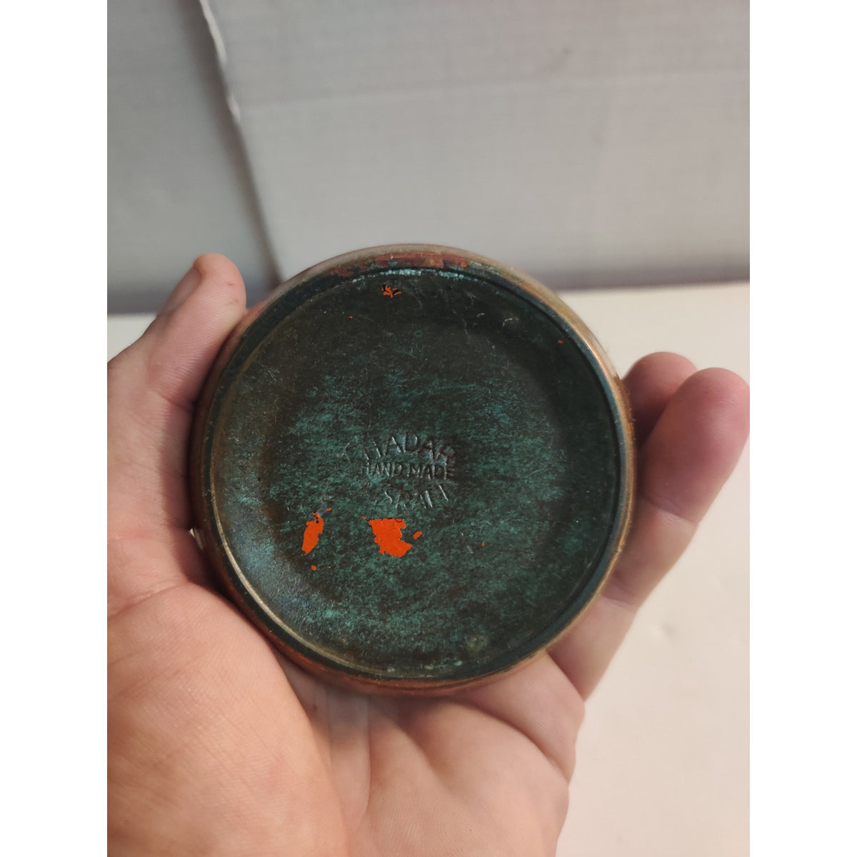 Vintage Hadar Handmade Spain Copper Verde Patina Hammered Vase