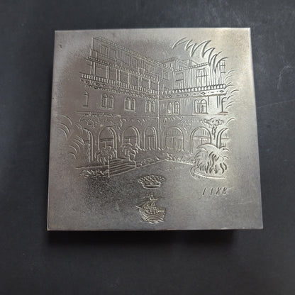 Ciga Hotels Italy Silvertone Metal table desk Etched Cigarette square case 1988