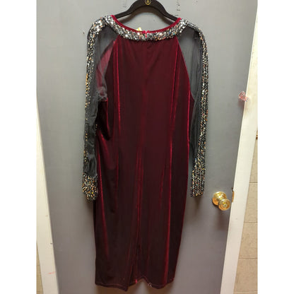 Burgundy and black velvet sheer glitzy cocktail wiggle Size XL dress