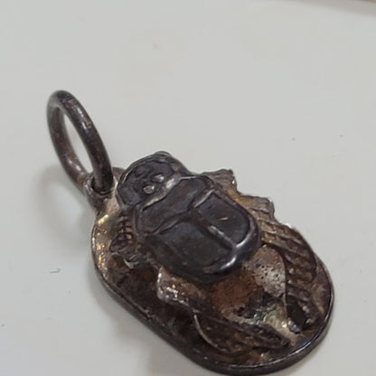 Vintage Scarab silver pendant beetle good luck charm UNMARKED