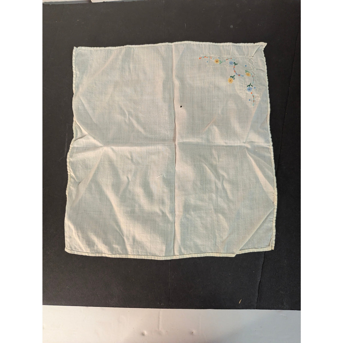 Vintage Embroidered Floral White Handkerchief Pastel Flowers Openwork