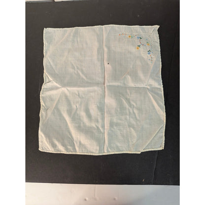 Vintage Embroidered Floral White Handkerchief Pastel Flowers Openwork
