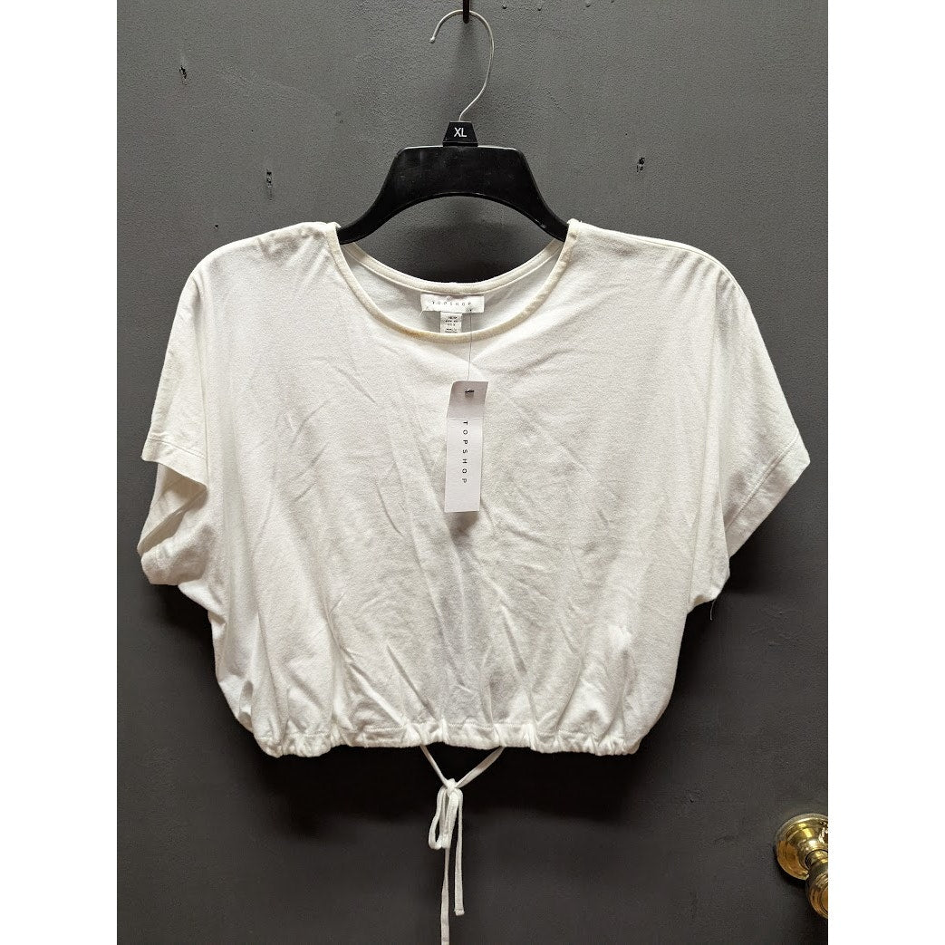 Topshop Women's White Short-Sleeve Cropped Tie-Back Top NWT Size 8 Medium