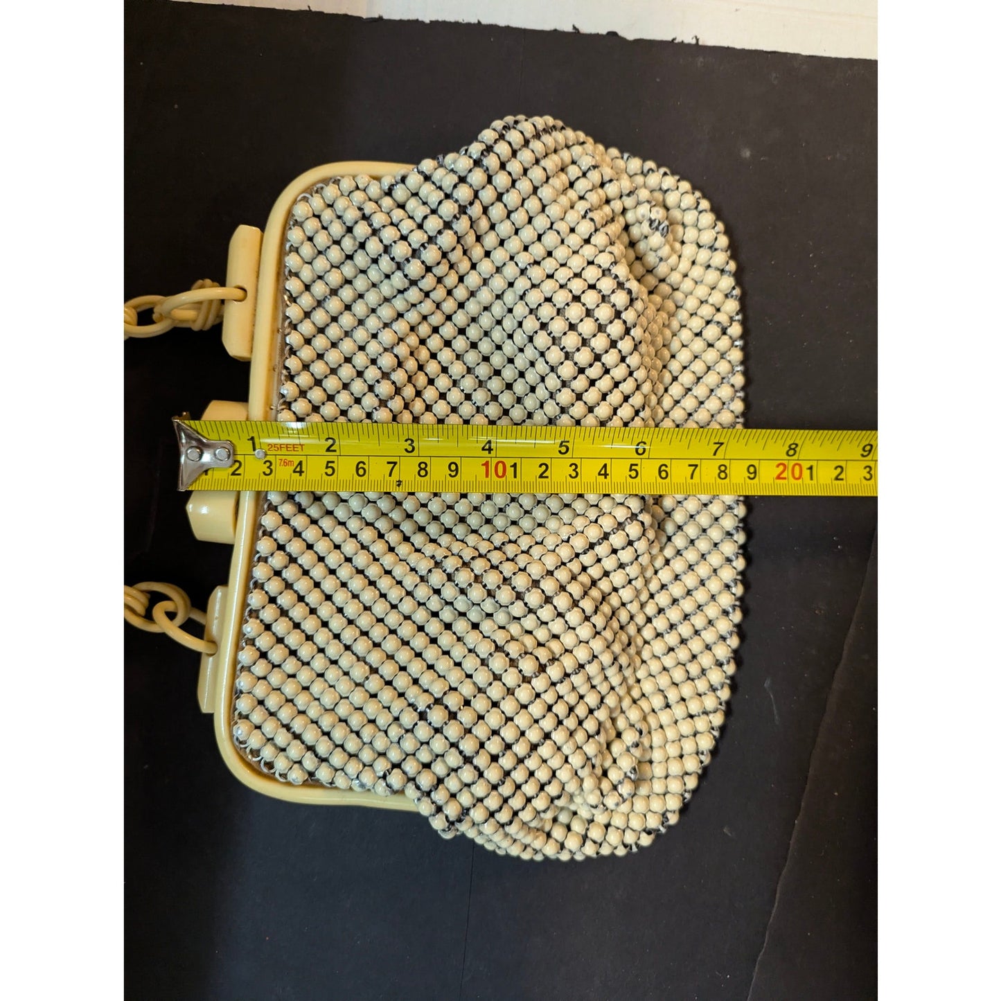 Vintage Whiting & Davis Alumesh Cream White Metal Mesh Handbag Purse