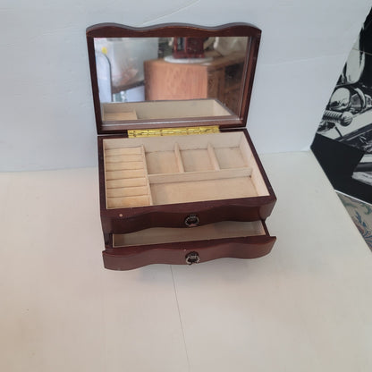 Vintage Burl wood jewelry box Rings necklace cufflinks 2 Compartment Vanity