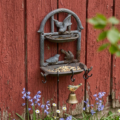 Vintage Cast Iron Songbirds Two Tier Wall Mount Bird Feeder Bath Planter
