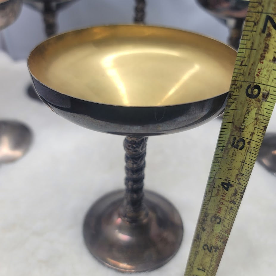 Set 6 Vintage Plator Spain Silvertone Brass Spiral Stem Baroque dark academia