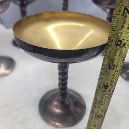 Set 6 Vintage Plator Spain Silvertone Brass Spiral Stem Baroque dark academia
