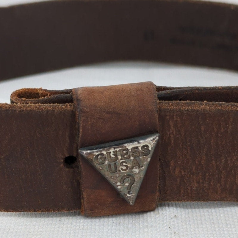 Vintage Guess Leather Belt Brown Raw Edge Cowgirl Rustic Boho Chic No buckle