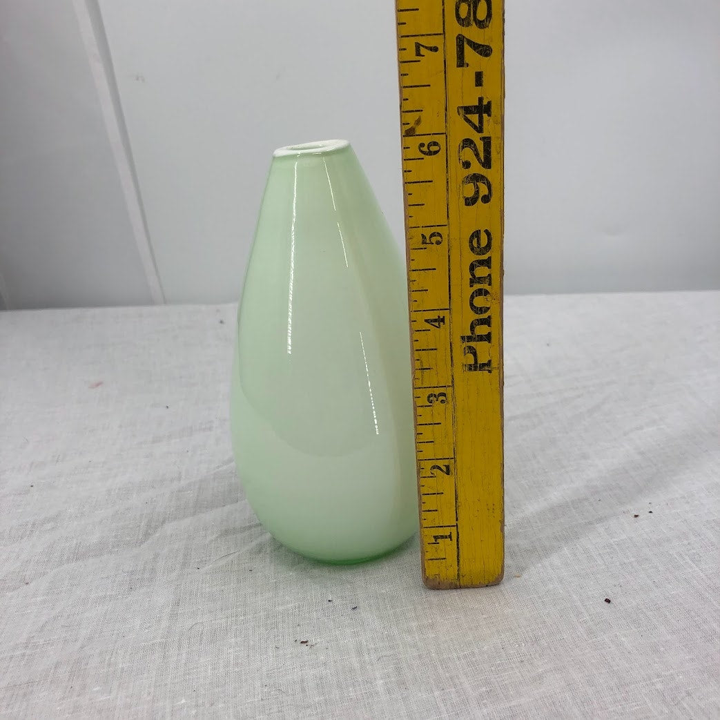 Small Hand Blown Art Glass Jade Green White Interior Vase Pontil Mark Unsigned