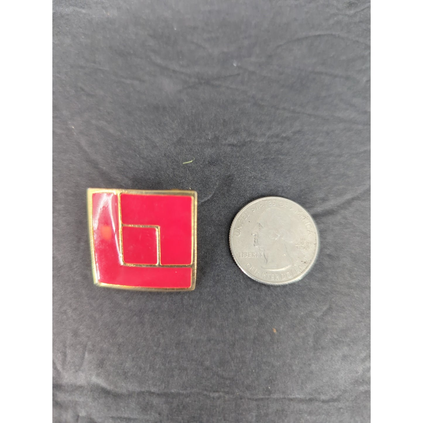 Vintage Pink Red Enamel Square Clip On Earrings Gold Tone Geometric Retro 1980s