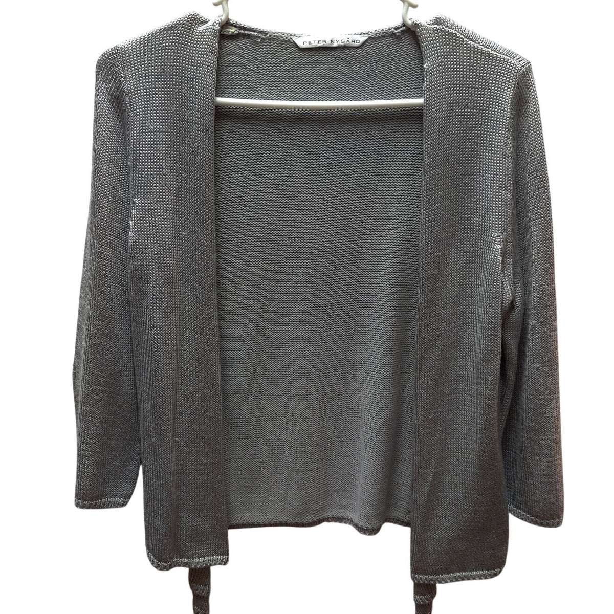 Peter Nygard Metallic Grey Open Front Cardigan Womens Medium Knit Sweater