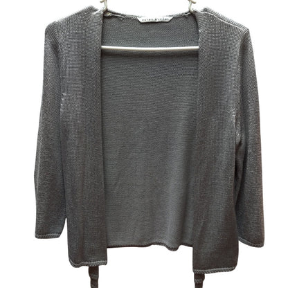 Peter Nygard Metallic Grey Open Front Cardigan Womens Medium Knit Sweater