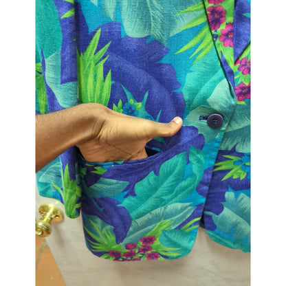 Vintage Liz Claiborne Tropical Hawaiian Floral Rayon Blazer Jacket 90s Vibrant