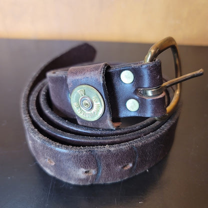 Kevin's Thomasville GA 38 Brass Winchester buckle Leather brown 1 1/2" Belt