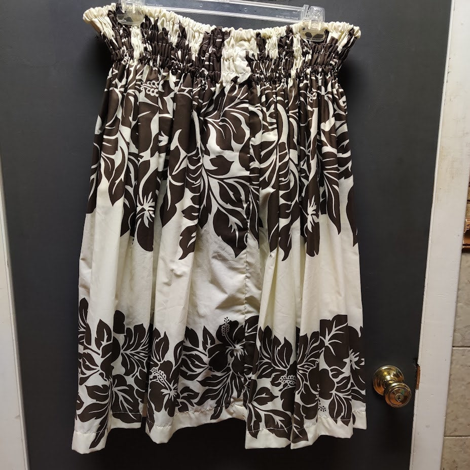 Vintage Hawaiian Pau Skirt Brown Floral Made in Hawaii Hula Dance Adjustable