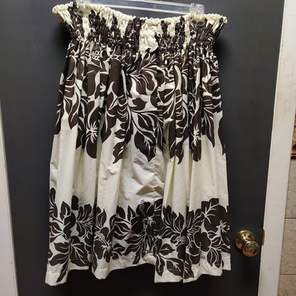 Vintage Hawaiian Pau Skirt Brown Floral Made in Hawaii Hula Dance Adjustable