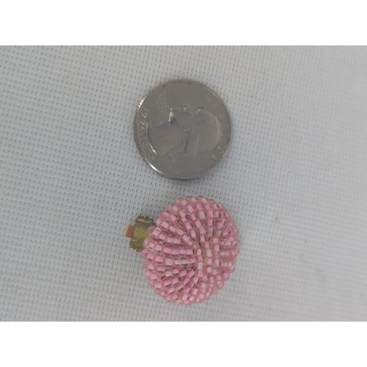 Vintage Pink Seed Bead Clip-On Button Earrings Mid-Century Glamour