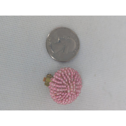 Vintage Pink Seed Bead Clip-On Button Earrings Mid-Century Glamour