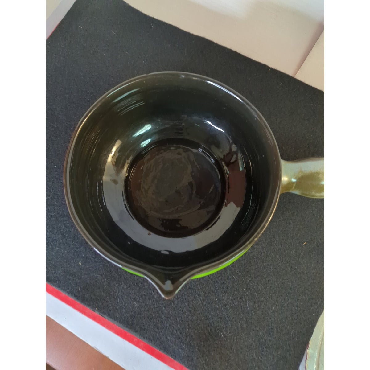 Eduardo Vega Cuenca Ecuador Pottery Signed Caquelon Sauce Pan Pot Bowl Handle