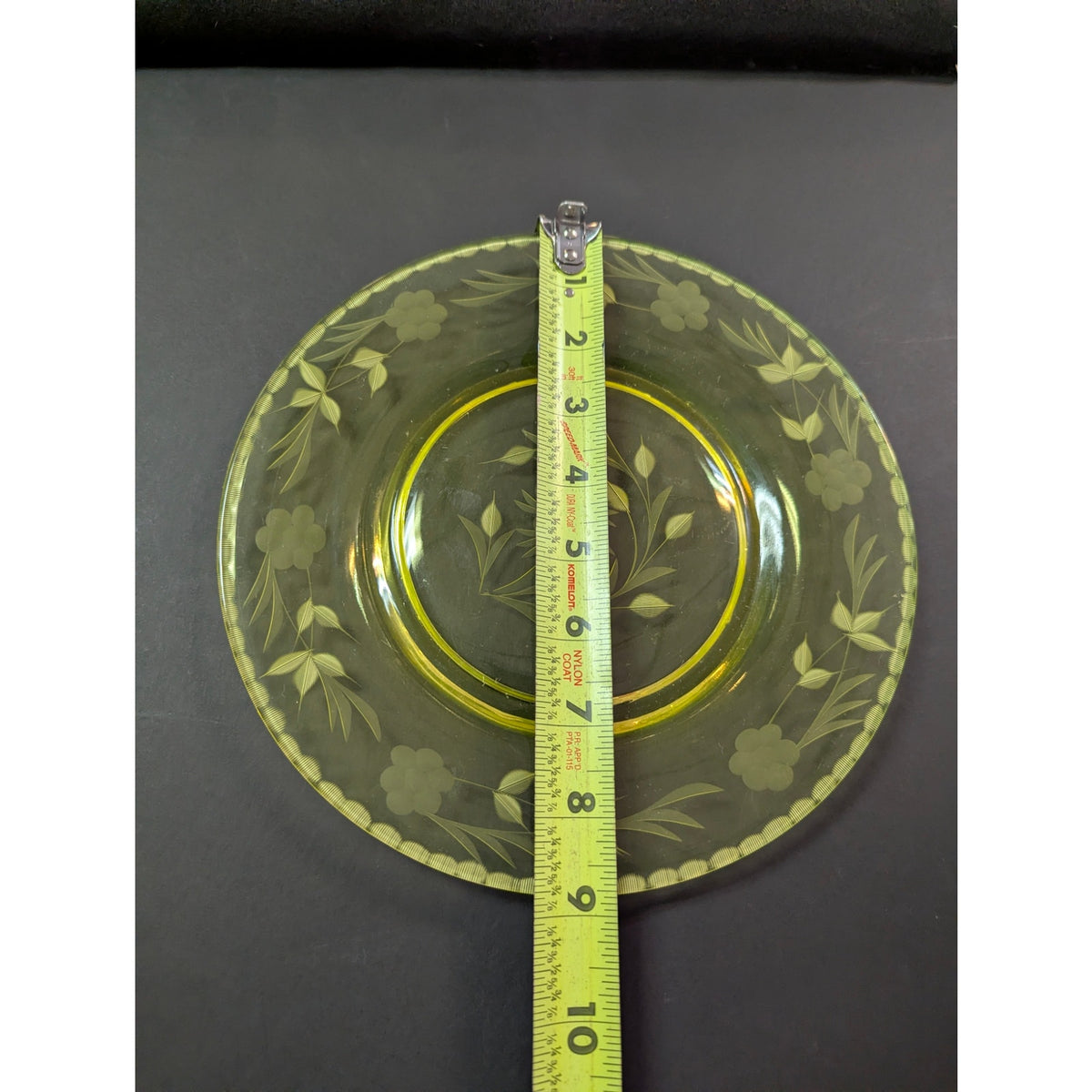 Antique etched glass depression plate yellow uranium