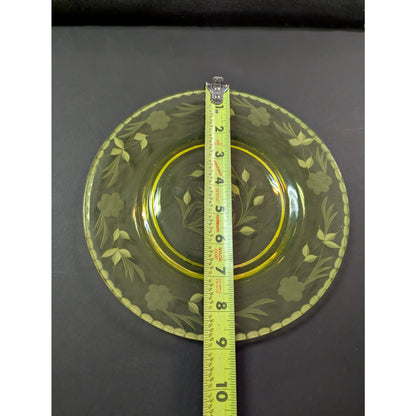 Antique etched glass depression plate yellow uranium