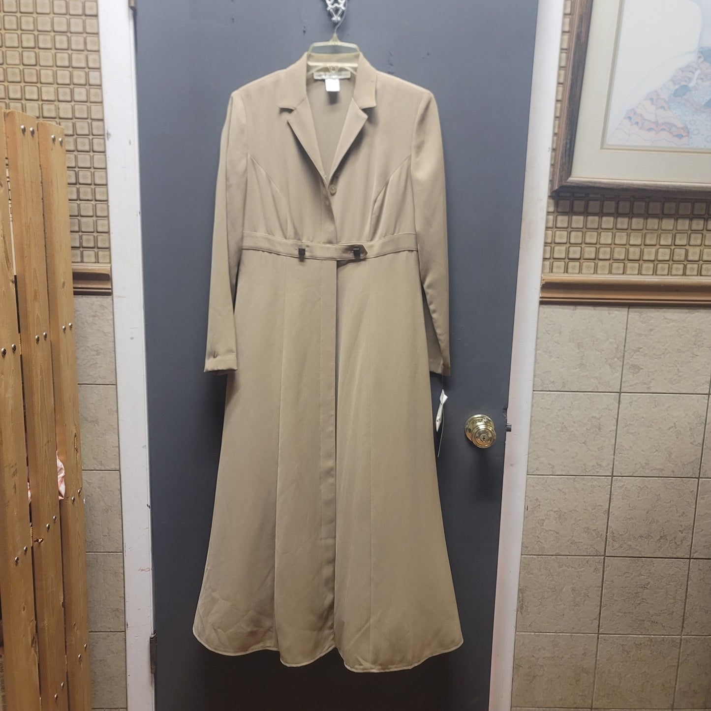 David Warren New York Vintage Tan Midi Coat Dress Belted Sophisticated 8P
