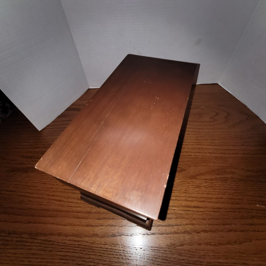 Vintage Wooden Jewelry Box Chest With Red Velvet Interior Multi-Drawer Storage