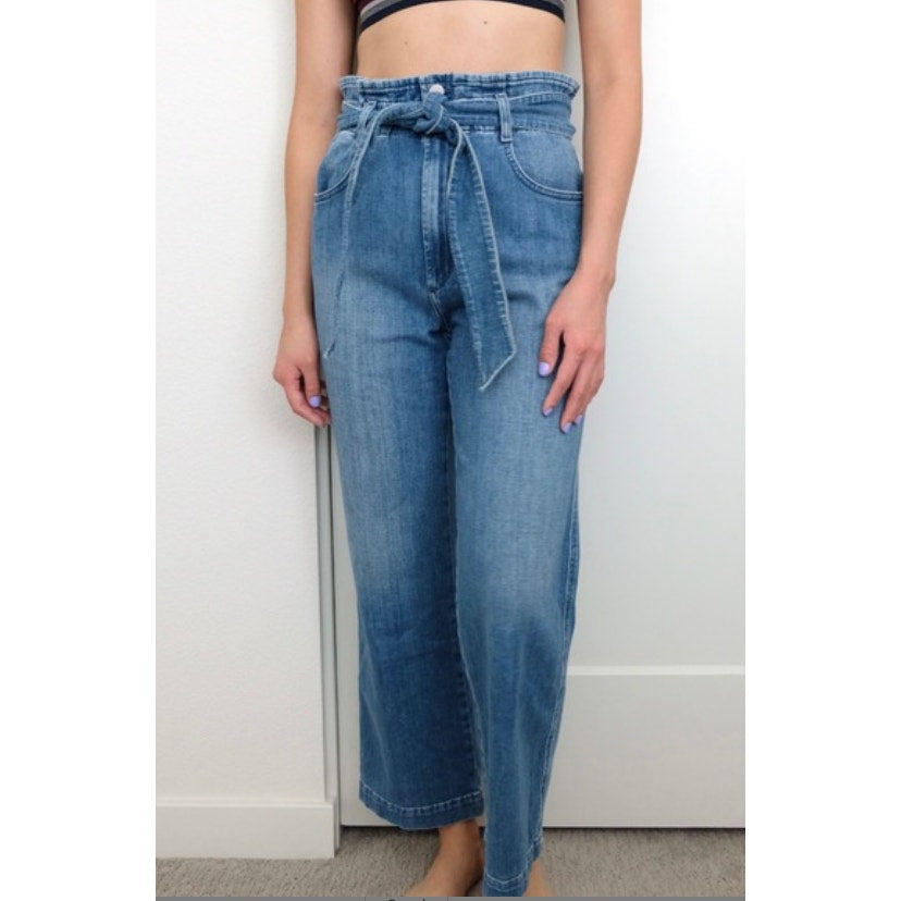 Joe's Jeans Womens 27" Paperbag Waist Belted Blue Jeans Trouser Pants NEW