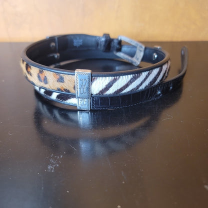 Brighton Zebra Cheetah Embossed Black Silver Belt XL Size 36