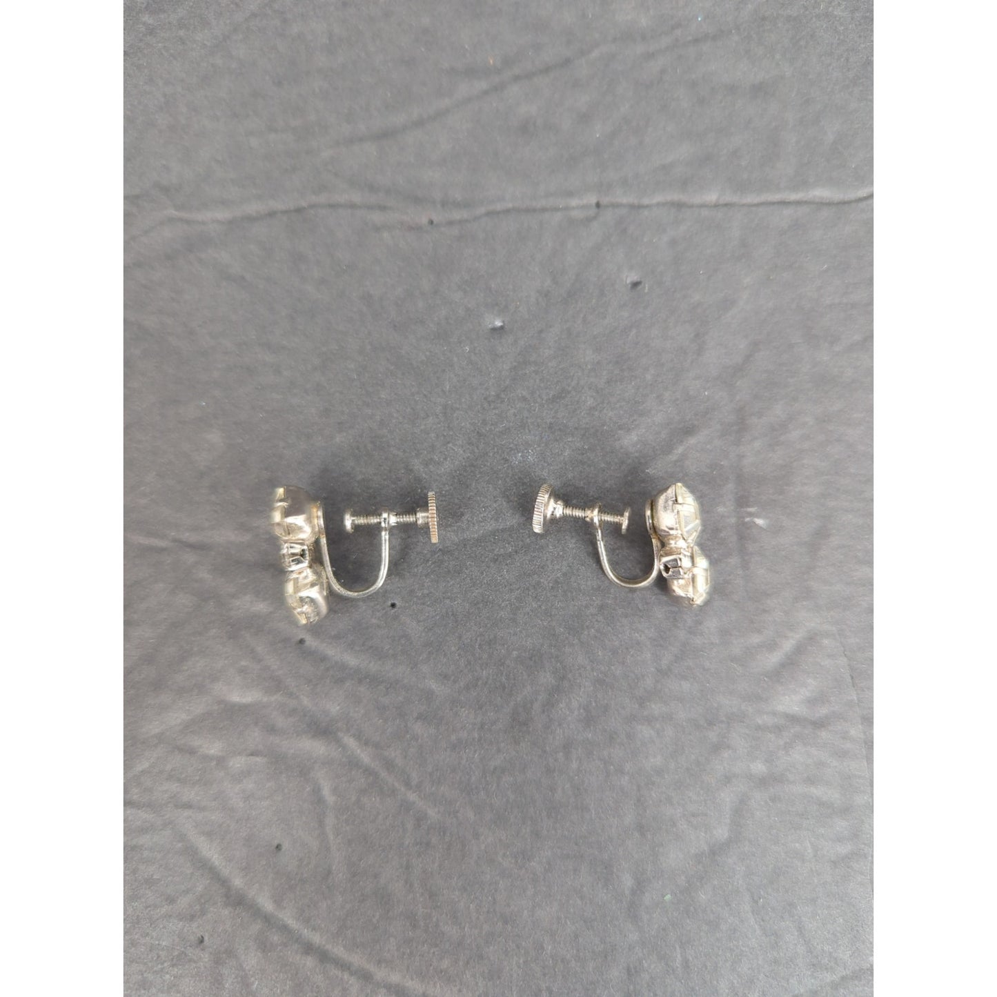 Vintage Clear Rhinestone Faux Diamond Geometric Cluster Screw Back Earrings