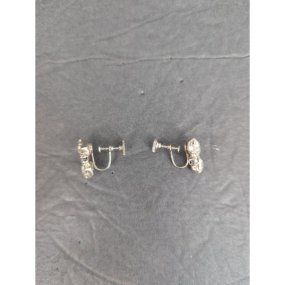 Vintage Clear Rhinestone Faux Diamond Geometric Cluster Screw Back Earrings