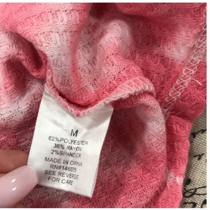 Sweet Romeo Pink white Tie dye thermal long sleeve top Shirt thumb holes LARGE
